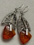 Антикварни сребърни съветски обеци с кехлибар  , снимка 3