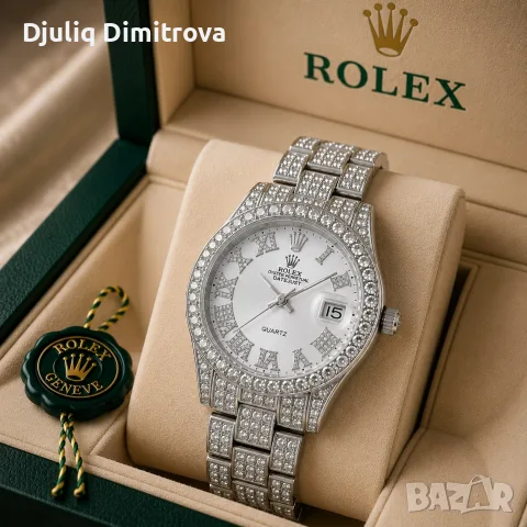 🤍 Сребрист дамски часовник Rolex стил с бял циферблат