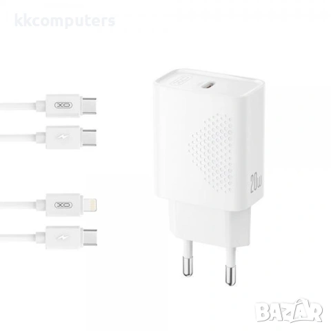 Зарядно/Адаптер 220V / XO-L160 PD 20W + Type-C - Type-C Кабел / Бял / Баркод : 456632