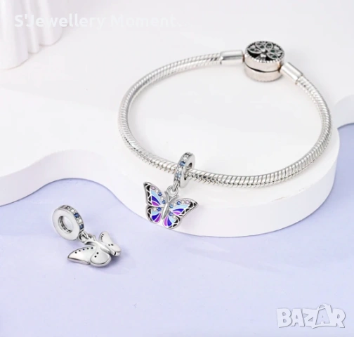 Сребърен талисман 925 Pandora Sparkling Butterfly, снимка 3 - Гривни - 55074543