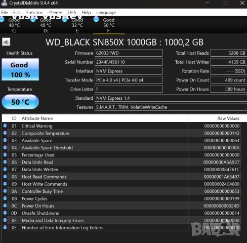 [КАТО НОВ!] WD SN850X / 1TB Gen4 NVME, снимка 2 - Твърди дискове - 54986415
