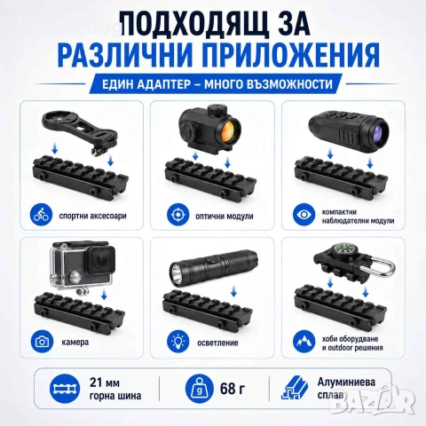 Шина прикачване към уивър база пикантини адаптер монтаж релсова основа еърсофт ловна пушка въздушна, снимка 5 - Оборудване и аксесоари за оръжия - 24203576
