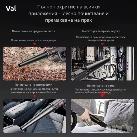 Безжична вентилаторна прахосмукачка 2 в 1 – Издухване и Всмукване с Мощна 21V Батерия, снимка 5 - Прахосмукачки - 54907664