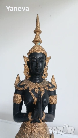 Бронзова, тайландска скулптура с позлата на Тепханом, митологичен ангел-пазител на храмовете и Буда , снимка 8 - Статуетки - 53964205