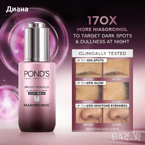 Нощен серум POND'S Bright Miracle Ultimate Clarity , снимка 3 - Козметика за лице - 54189043