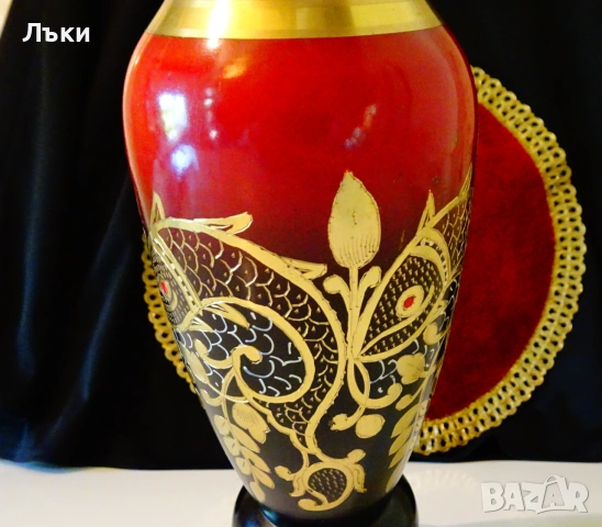 Бронзова ваза,Риба,цветя,позлата. , снимка 4 - Вази - 55104481