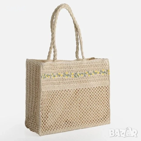 Сламена плетена чанта tote с лимони 37x16x31cm_1261994, снимка 2 - Чанти - 54711809