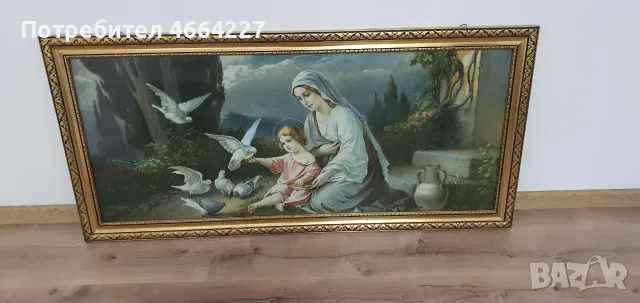 Уникална голяма ретро картина „Мадона с Младенеца“ (Giovanni) – 130 см