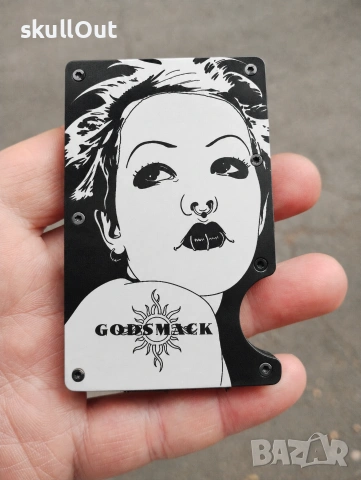 Гравиран алуминиев RFID портфейл за карти със защита и щипка за пари,Godsmack
