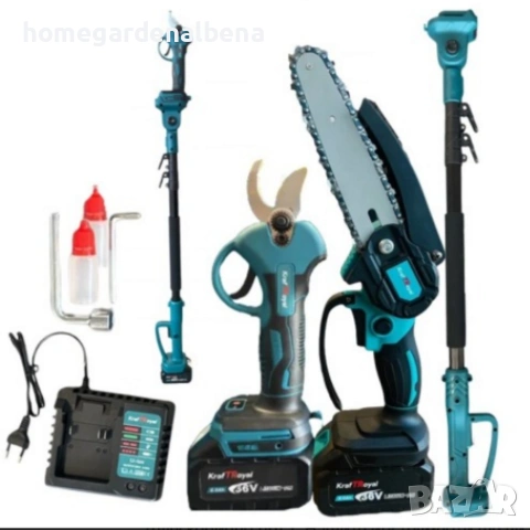 3 в 1 Акумулаторна лозарска ножица + мини верижен трион + телескопичен прът 36V 8Ah НОВ