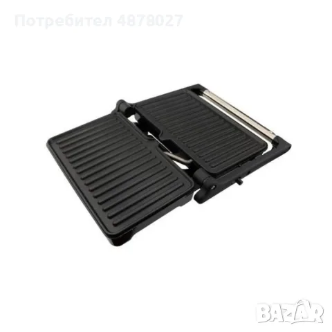 Тостер-сандвич, 1000W, Грил, Незалепващи плочи-23х14.5см., Отваряне на 180°, Инокс