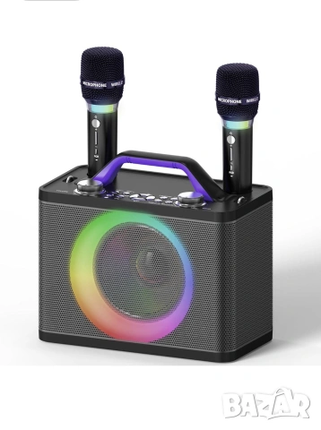 Караоке машина с 2 RGB безжични микрофона - 5200mAh