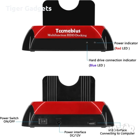 Tccmebius TCC-S867-DE Докинг станция за твърди дискове – SATA и IDE, USB 2.0, 2.5" и 3.5" HDD/SSD, снимка 3 - Други - 54977653