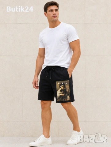 Off-White 🎨 Къси панталони (шорти) — черни с Caravaggio принт - S L XL