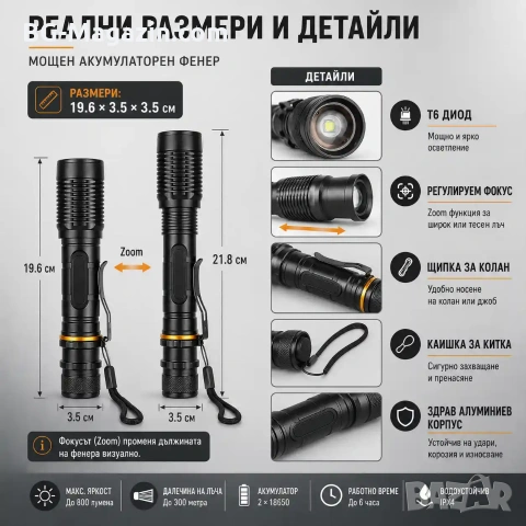 Мощен далекобоен тактически акумулаторен LED фенер голям полицейски лед прожектор за лов риболов, снимка 7 - Къмпинг осветление - 51027743