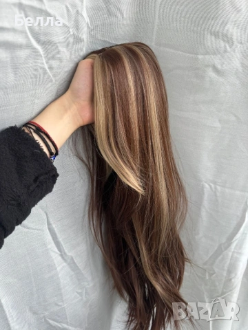 НОВА Кафява естествена перука! 100% високо качество, снимка 4 - Аксесоари за коса - 54083763