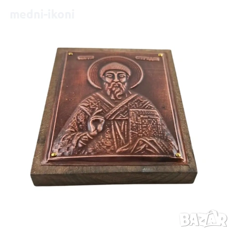 МЕДНА ИКОНА ЗА ЗАЩИТА СВЕТИ СПИРИДОН, снимка 3 - Икони - 54304974