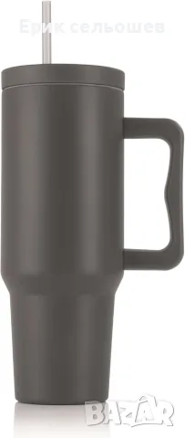GOURMETmaxx Thermobecher 1.2L – Термочаша от неръждаема стомана със сламка и дръжка, снимка 5 - Термоси - 55467138