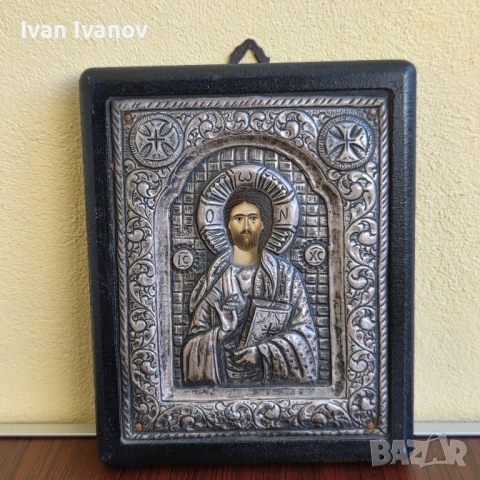Винтидж гръцка православна икона на Иисус Христос Пантократор