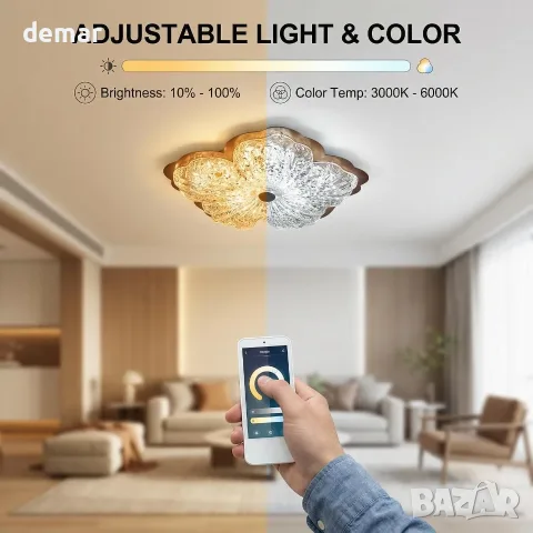 LED таванна лампа цвете 72 W с дистанционно, приложение и димиране 40 см с цветова температура, снимка 2 - Лампи за таван - 55493217