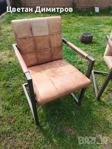 Конзолен трапезен стол в ретро индустриален стил, изработен от естествена кожа и метал. , снимка 9 - Столове - 54179904