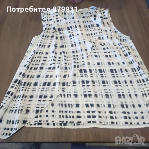 Дамски потник/блуза без ръкави с асиметрично прехвърляне и абстрактен принт – 