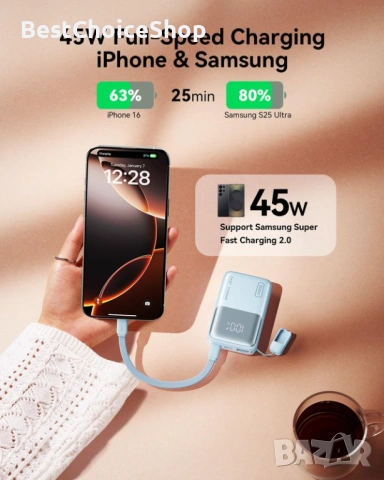 Мощна мини Power Bank 45W 10000mAh PD3.0 бързо зареждане, снимка 14 - Външни батерии - 54909792