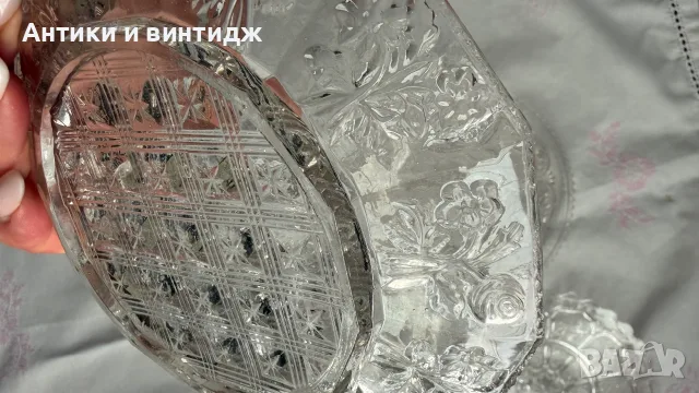 Лот от 4 и 4 бр. старинни чинии  (свети на УФ лампа), винтидж, снимка 4 - Антикварни и старинни предмети - 55682284