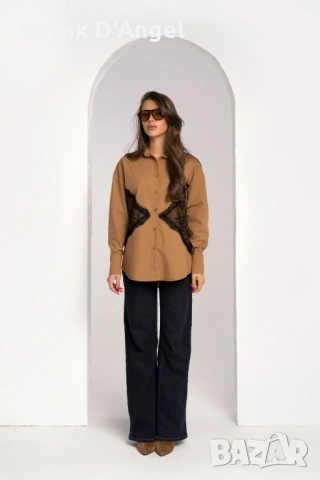 Дамска бежова риза PIZZO BEIGE, снимка 3 - Ризи - 54036759