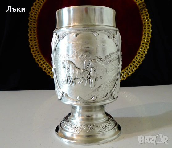 Калаен бокал Сеем с надежда,Жънем с благодарност. , снимка 2 - Антикварни и старинни предмети - 55221185