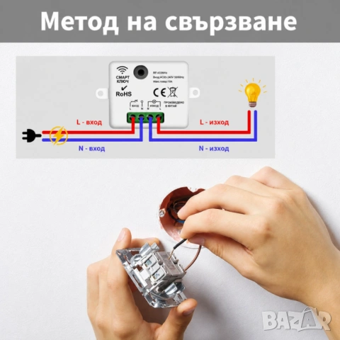 Безжичен ключ за осветление с RF433 модул с/без нула, снимка 8 - Други - 44179136