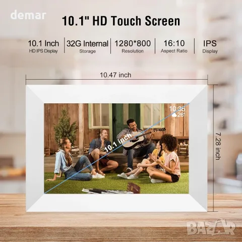 10,1-инчова WiFi цифрова фоторамка, 1280x800 IPS сензорен екран HD, 32GB, снимка 2 - Друга електроника - 55620828