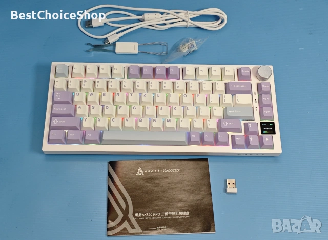 Клавиатура Ajazz Ak820Pro, Механична, 75% Tkl, безжична 2.4G/Bt5.1/Usb-C, RGB осветление
