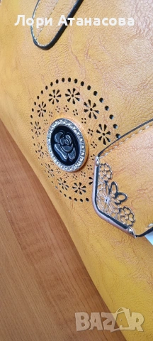 Чанта от висококачествена еко кожа в цвят горчица, с удължаваща се дръжка., снимка 9 - Чанти - 54015078