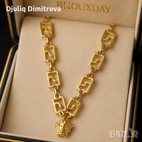 👑 Златист ланец с гръцки мотив и медуза