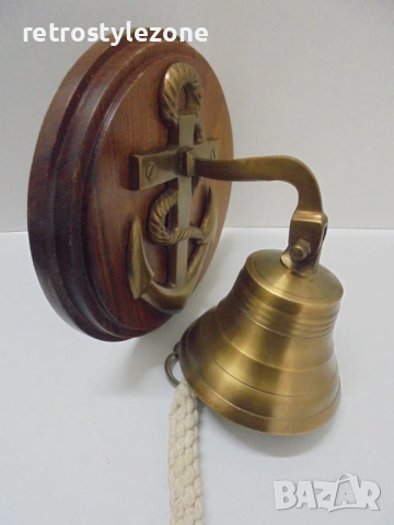 № 8555 Стара бронзова камбана за стена / врата с морски орнамент – котва  , снимка 5 - Други ценни предмети - 54045961