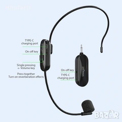 2.4G Безжичен микрофон, слушалки, работно време 6 часа, снимка 2 - Микрофони - 54157569