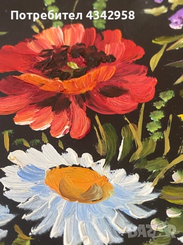 🌻 Ръчно рисувана декоративна чиния с цветя – подпис от художник., снимка 3 - Декорация за дома - 54253863