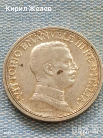 Сребърна монета 2 лири 1914г. Италия крал Виктор Емануил трети 40570, снимка 5 - Нумизматика и бонистика - 54550728