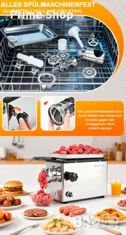 1300W Професионална Електрическа Месомелачка Anatole, Индустриален Клас, Неръждаема стомана, снимка 9 - Месомелачки - 55437269