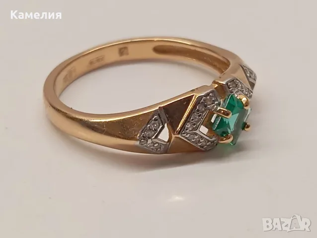 Руско злато. Пръстен с брилианти , снимка 6 - Пръстени - 55642819