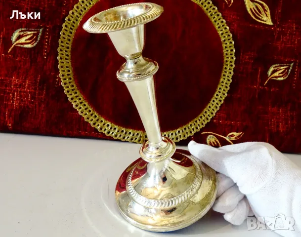 Посребрен свещник,перлен релеф,Art Deco. , снимка 2 - Антикварни и старинни предмети - 55342170