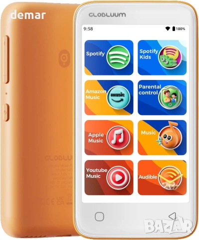 MP3 плейър за деца, родителски контрол, 16GB, Bluetooth и WiFi (Cosmic Orange)