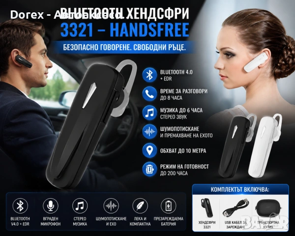Bluetooth хендсфри 3321 за автомобил с микрофон Handsfree V4.0