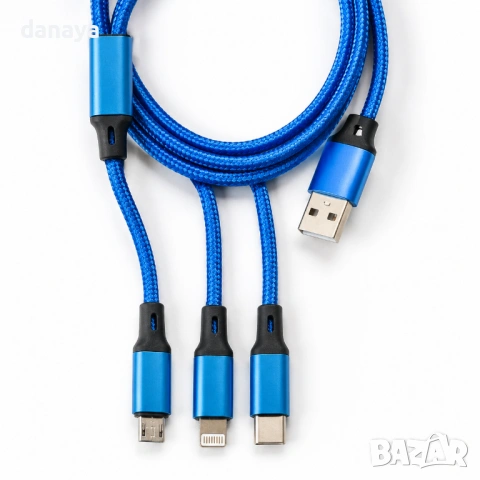 6726 Универсален USB кабел 3 в 1 – Micro USB, Lightning и Type-C, снимка 2 - Резервни части за телефони - 54779232