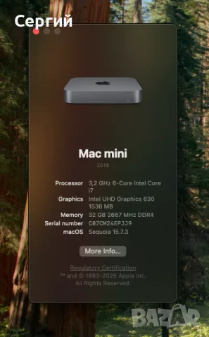 MacMini 2018 i7 32gb 512 ssd 8.1 A1993, снимка 2 - Работни компютри - 55365096