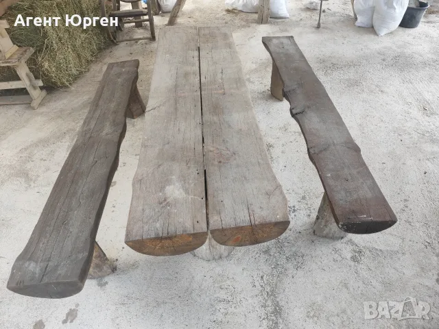 Дървена маса с две пейки от масив , снимка 3 - Градински мебели, декорация  - 55666740