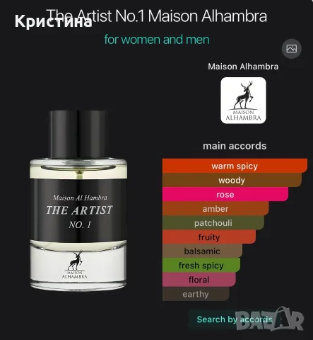 Унисекс арабски парфюм The Artist No.1 by Maison Alhambra, снимка 4 - Унисекс парфюми - 55669108