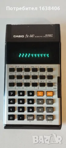 Ретро калкулатор Casio fx-140 (1978 г.) със зелен VFD дисплей – Made in Japan