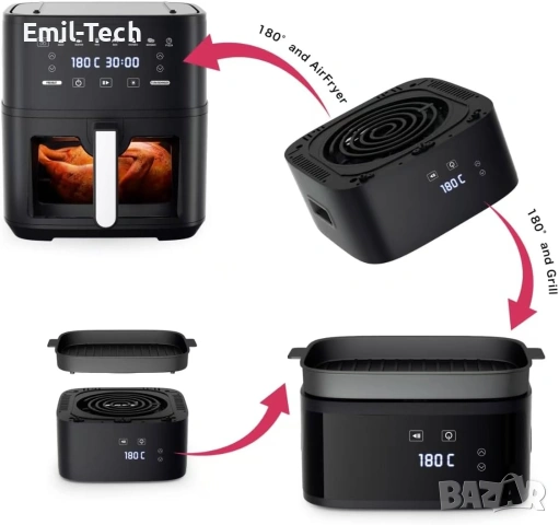 EINVE Air Fryer 8L / 1650W – фритюрник с горещ въздух + грил, снимка 3 - Фритюрници - 55014245